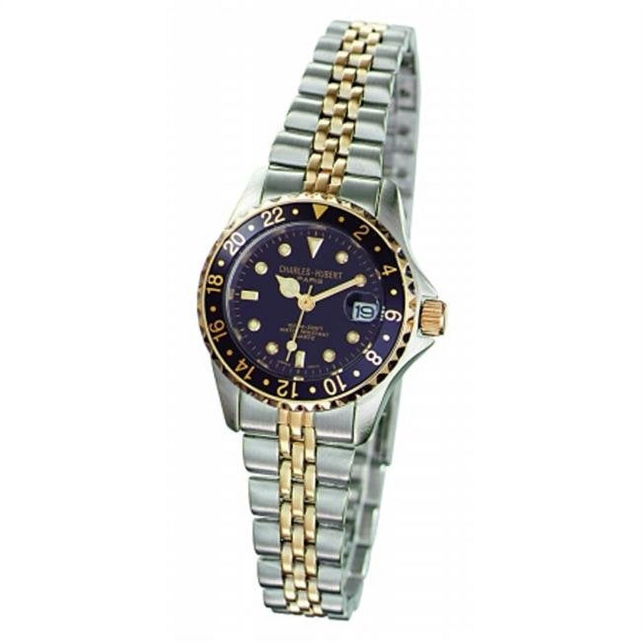 Charles Hubert Mens Two-Tone Blue Dial Panther Link Watch
