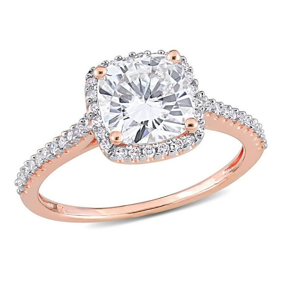 2.00 Carat (ctw) Lab-Created Cushion Moissanite Engagement Ring 14K Rose Gold with Diamonds