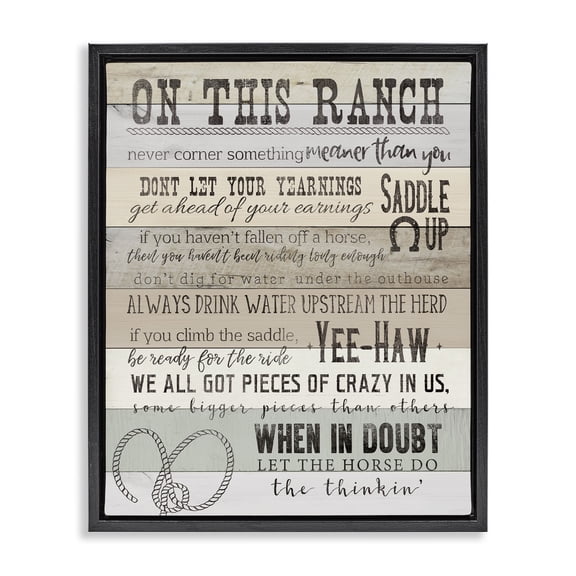 Stupell Industries Rustic Lodge On This Ranch Rules Black Floating Frame Canvas Art, 17 x 21, by CAD Designs