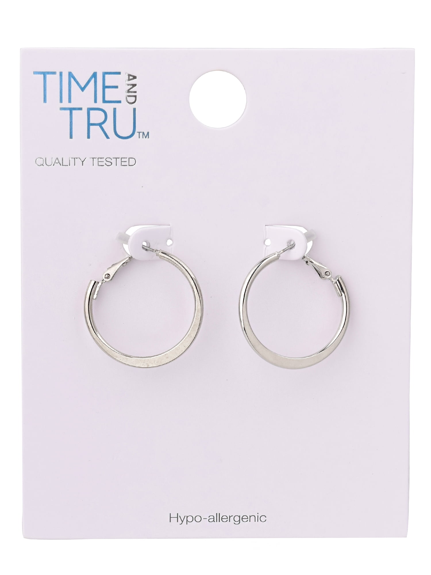 Time and Tru Adult Women's Silver Tone Knife Edge Metal Hoop Earring