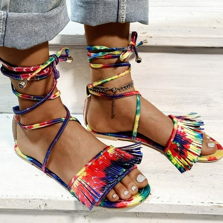 

YTJX Women s Summer Fashion Casual Tassel Strap Large Size Flat Sandals