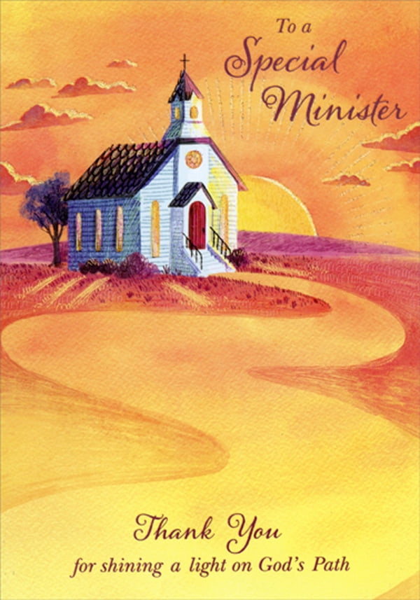 Designer Greetings Orange Sky, Sunrise and Church : Winding Road Clergy Appreciation Day Card for Minister