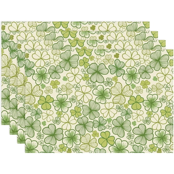 St Patricks Day Placemats Set of 4 Sage Green Shamrock Clover Linen Washable Kitchen Dining Table Mats Stain Heat-Resistant St Patrick's Day Table Decorations Place Mats for Home Party 12x18 in