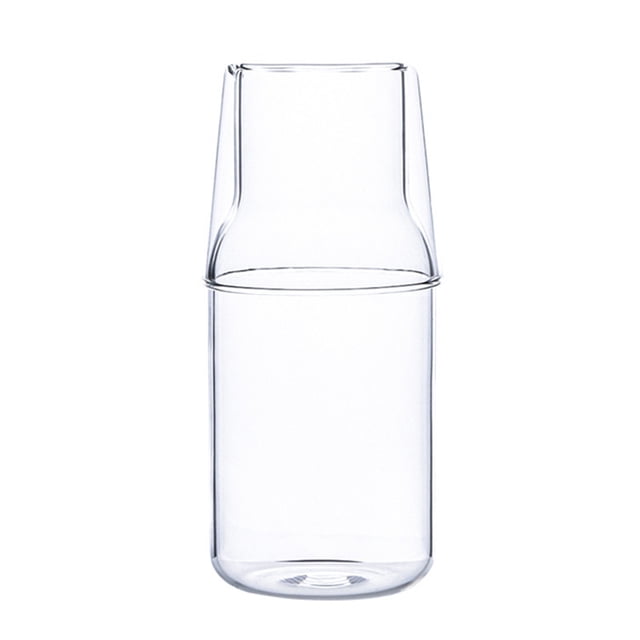 Kearding Juego de botellas de agua de vidrio con taza, fácil de limpiar y idea de regalo, jarra de agua transparente con tapa Cocina y Comedor Una olla + Una taza 360ml