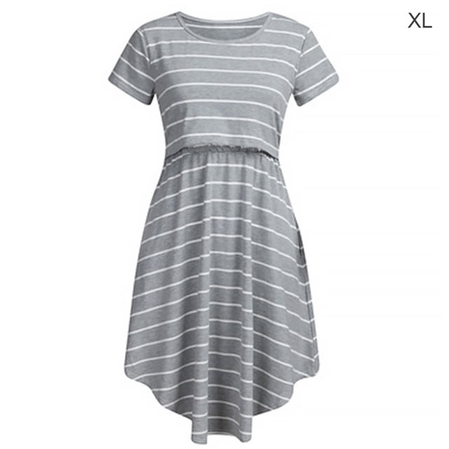 Vestido de lactancia Vestido de rayas de manga corta Trajes de mujer que amamanta, XL kenally AP002075-04