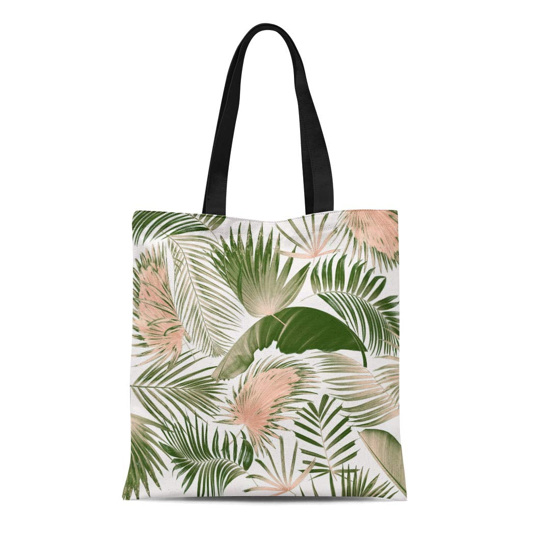 ASHLEIGH Canvas Bag Resuable Tote Grocery Shopping Bags Green Tropical Mix  Palm Leaf Tree Spa Cycad Delicate Plant Abstract Arch Bend Tote Bag