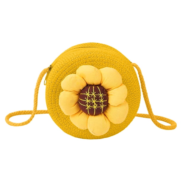 Monederos de paja para niñas pequeñas Bolso bandolera de paja con diseño de girasol