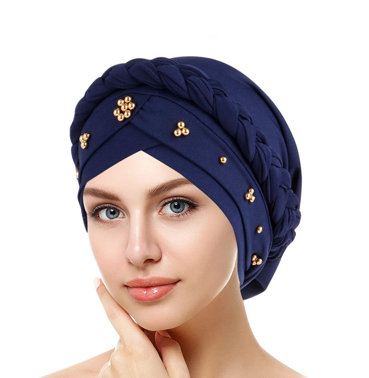 Turban Femme Avec Perles Et Dentelle Velours - Foulard élégant Pour Cheveux - Pratique Pour Sortir, Travail, Sport, Maternité