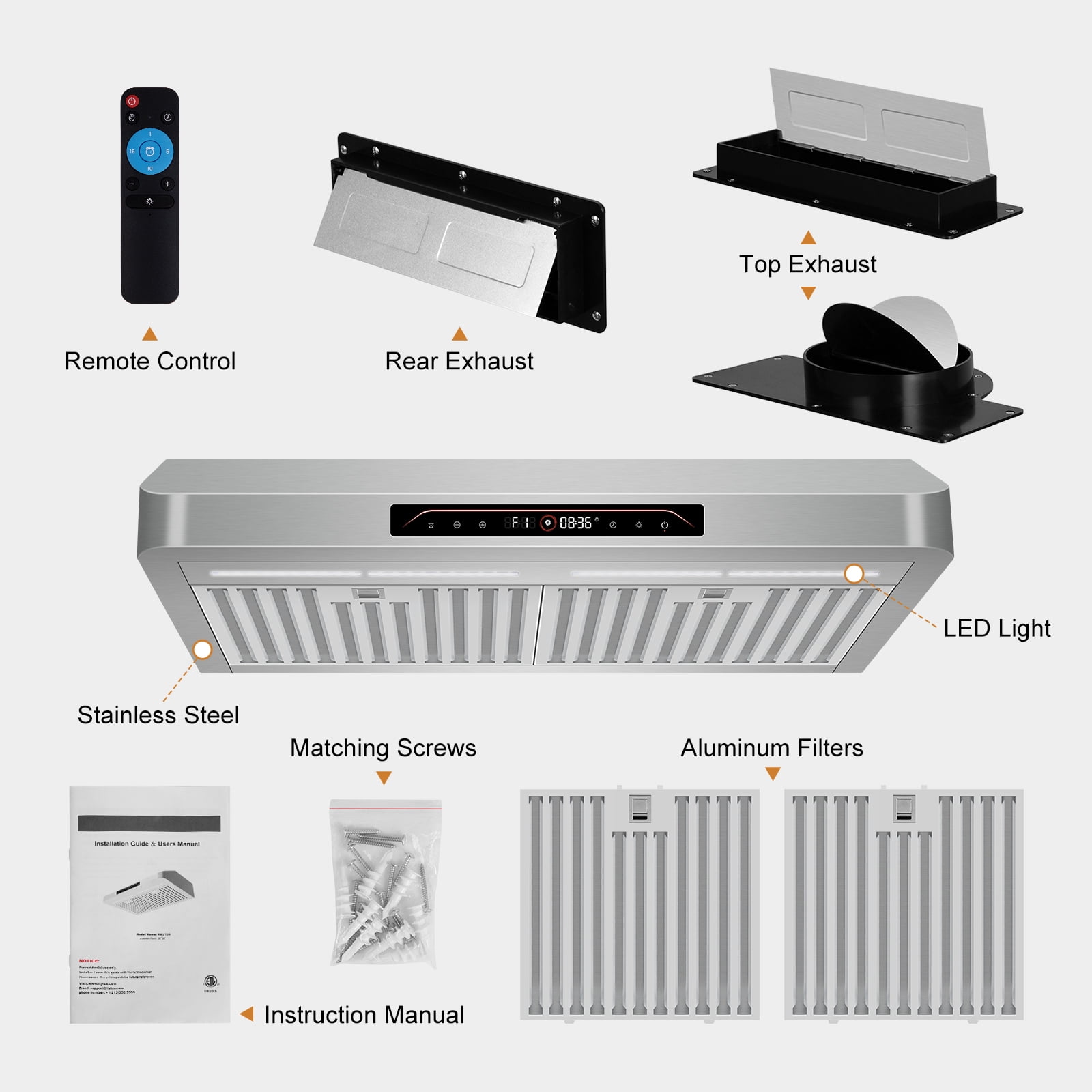 Tylza 30 inch 900 CFM Ducted Under Cabinet Range Hood,4 Speed Gesture Sensing&Touch Control Panel