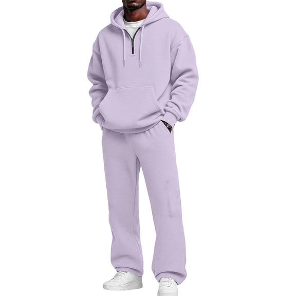 ASDFVBKG Men's 2 Piece Fleece Tracksuit, Full Zip Hoodie Jacket & Elastic Waist Cargo Pants Casual Athletic Outfit Set Light Purple L