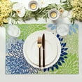 thumbnail image 3 of Dahlia Floral Placemats Set of 4, 12x18 Inch Green Blue Geometric Flowers Summer Seasonal Heat Resistant Rectangular Table Mats for Indoor Outdoor Party Kitchen Dining Decor, 3 of 8