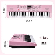 Tcbosik 61 Key Electronic Keyboard, Semi-Weighted Piano with Stand, Bench, Music Rest, Headphone, Microphone, LED Digital Display, Built In Speakers and 3 Teaching Modes, Pink