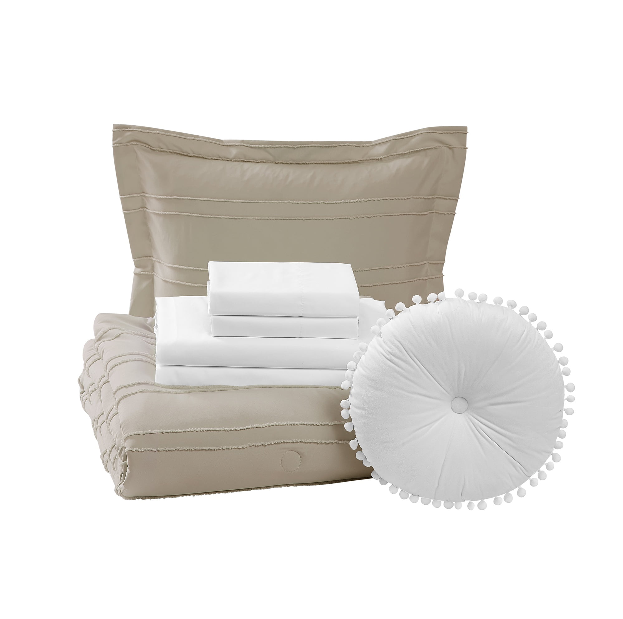 Mainstays 7 Piece Tan Stripe Bed in a Bag Comforter Set with Sheets, Twin/XL  (图4)