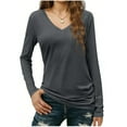 thumbnail image 2 of YueHuiYing Women's V-Neck Long-Sleeve Slim-Fit Solid Color Casual Pullover Top Long-Sleeve Top/Shirt, 2 of 5