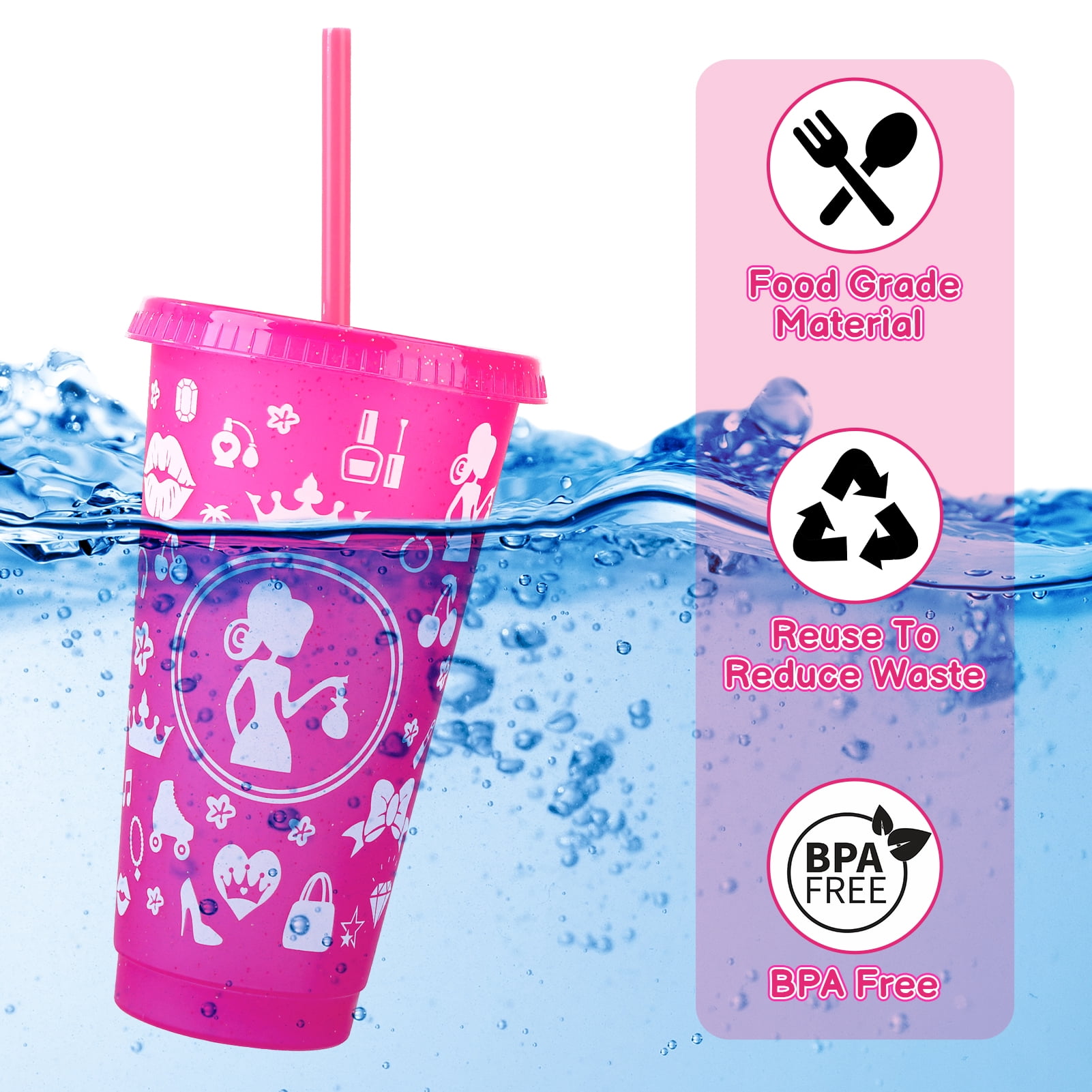 sixwipe 134 Pcs Princess Party Favor Set, Pink Birthday Party Supplies, Treat Box Stuffers Include Customized Plastic Tumblers, Sunglass, Bracelets, Hair Ties for Girl Birthday Supplies