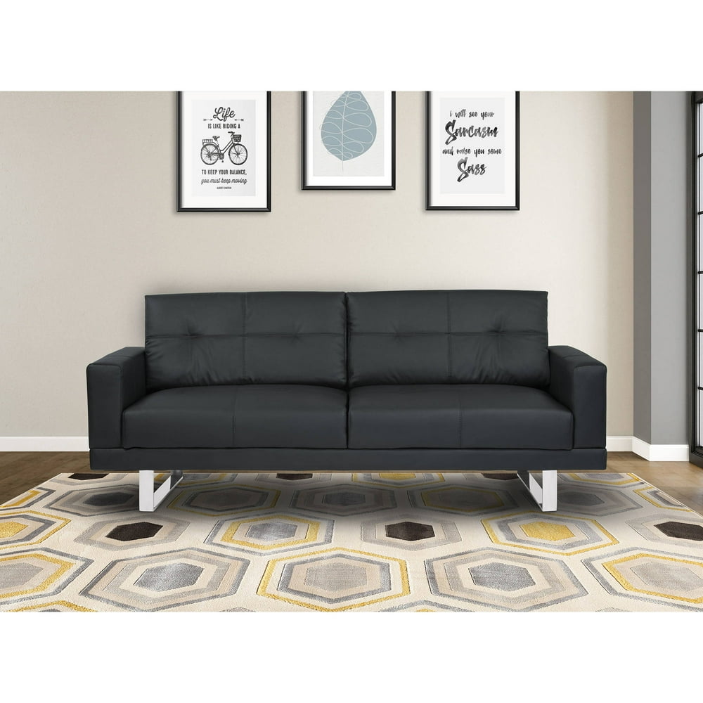 Armen Living Lincoln MidCentury Futon Sofa Bed in Black Tufted Faux