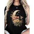 thumbnail image 5 of Women's T-Shirt Moon Mushrooms Flowers Short Sleeve Casual Tee Classic Crew Neck T Shirt for Women Black, M, 5 of 7