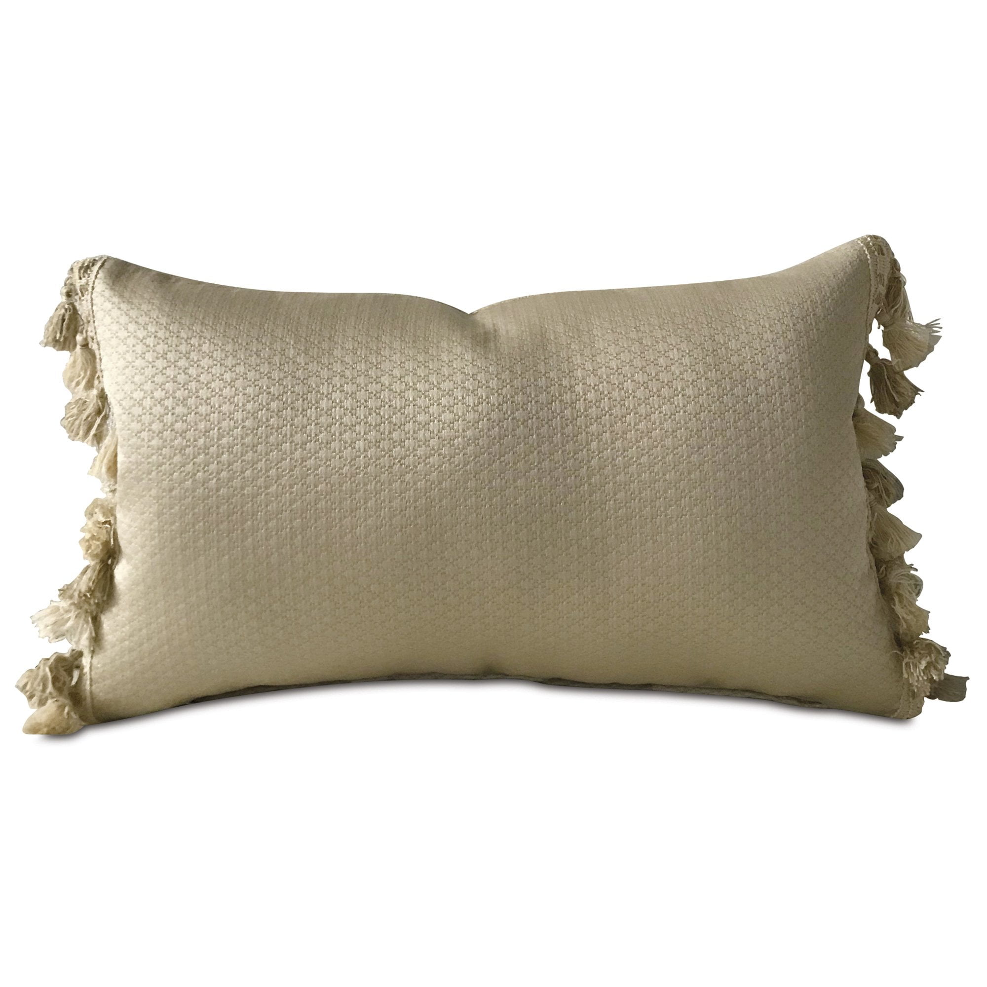 Metallic Taupe Textured Solid Lumbar Pillow Cover with Tassel Trim 13