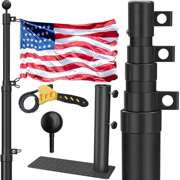 RV Telescoping Flag Pole Kit, 20 FT Heavy Duty Tailgate Flag Pole and Tire Mount Base Kit, Portable Flag Pole for Camping, Outdoor Tailgating, Party, Trailer