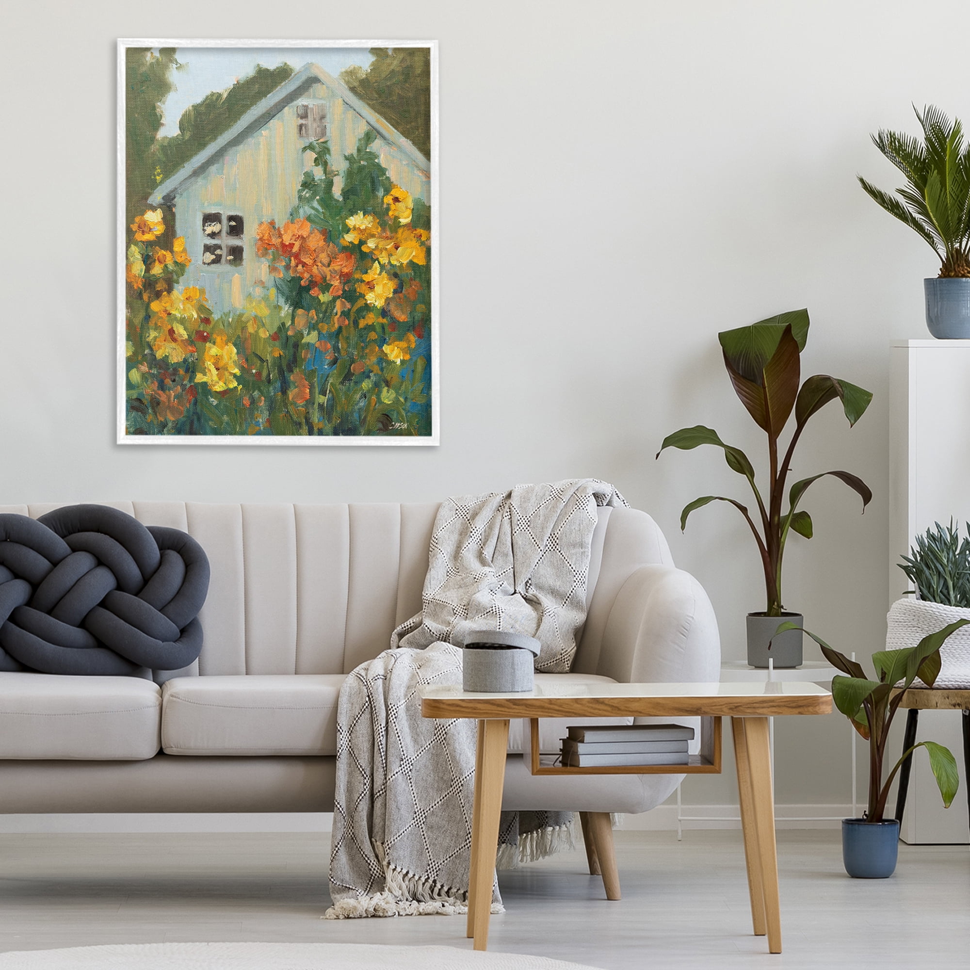 Stupell Industries Sunlit Cottage Garden View White Framed Giclee Art, design by Carson Overstreet