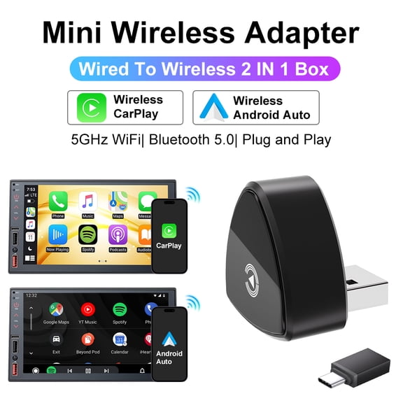 Wireless CarPlay/Android Auto Adapter Plug and Play for VW Toyota Nissan Ford Benz Wired To Wireless for OEM Wired Cars