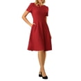 thumbnail image 2 of INSPIRE CHIC Women's Office Dresses Split Neck Short Sleeve Work A-Line Dress, 2 of 5