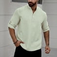 thumbnail image 5 of Dresfit Henley Shirts for Men Button Down Long Sleeve Tennis Tees Solid Loose Basic Business T Shirts Cotton Lightweight Tops Light Green L, 5 of 5