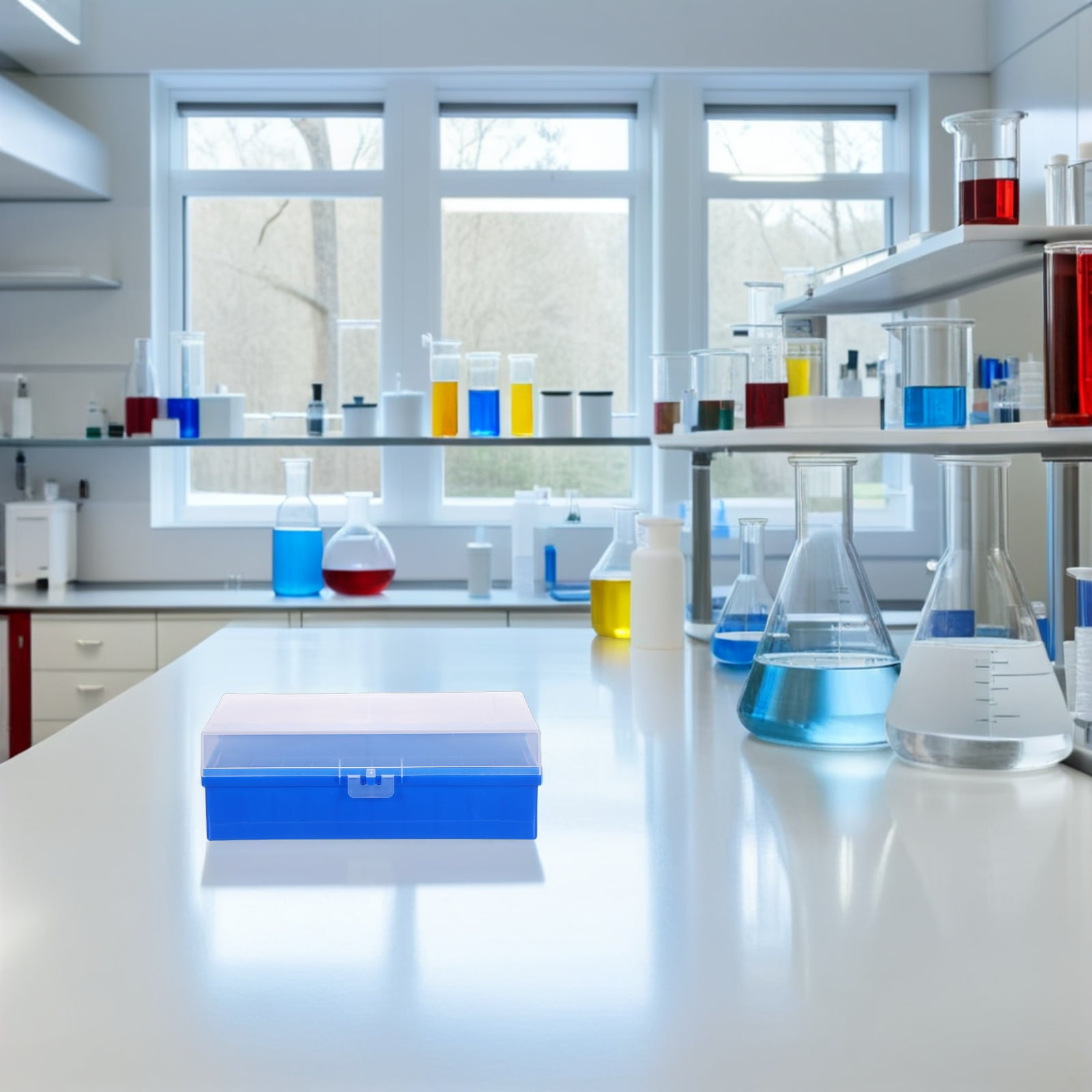 COMPUKAS Plastic Vial Organizer with Clear Lid for Lab Samples, Portable Storage Box in Assorted Colors