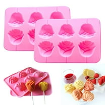 CurioCo 2pc 3D Rose Flower Silicone Lollipop Molds Candy Making Kit Easy Release Non-Stick Wedding Valentine's Day Baking Tools Chocolate Fondant Molds