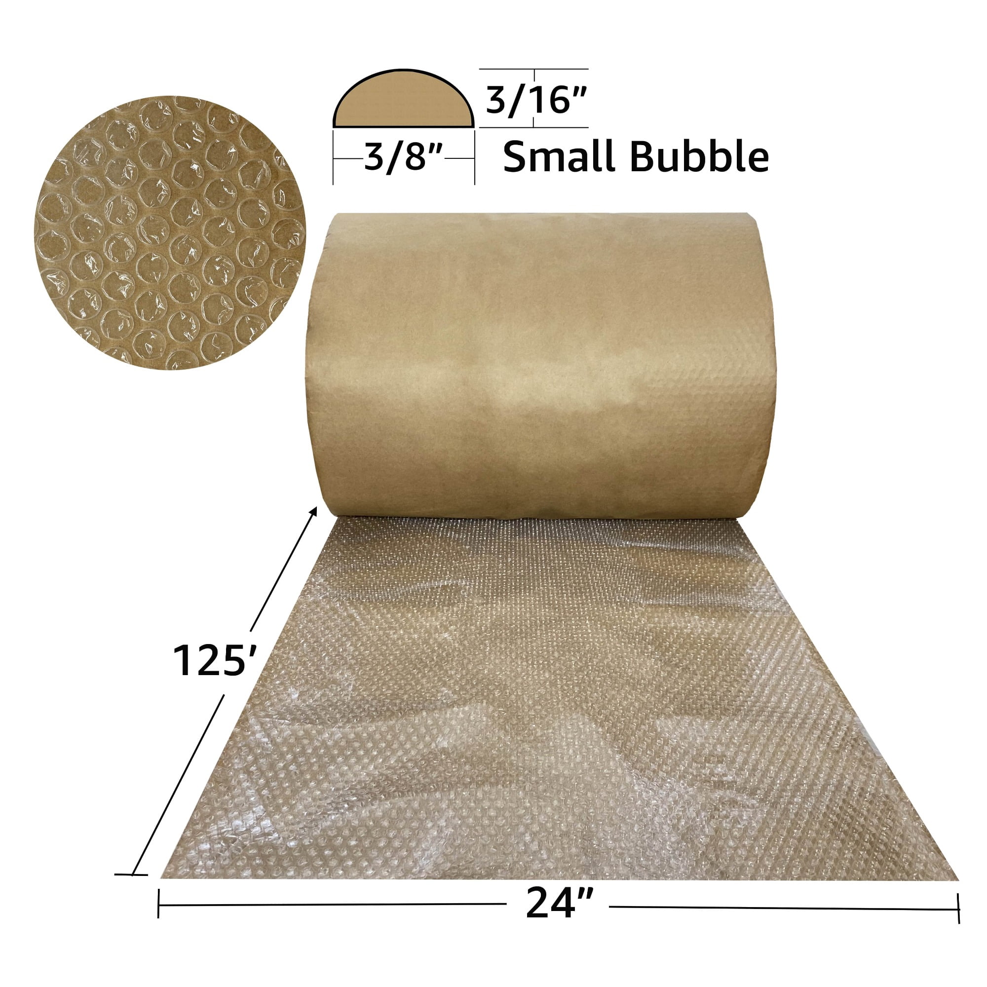 UBMOVE Kraft Backed Bubble Cushioning Wrap 24" x 125-Feet Long Roll