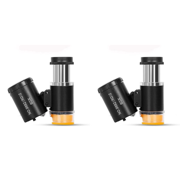 2Conjunto Mini Microscopio de Bolsillo 60X, Lupa para Joyeros con Luz UV LED, Lupa Portátil para Joyería, de Diamante-A