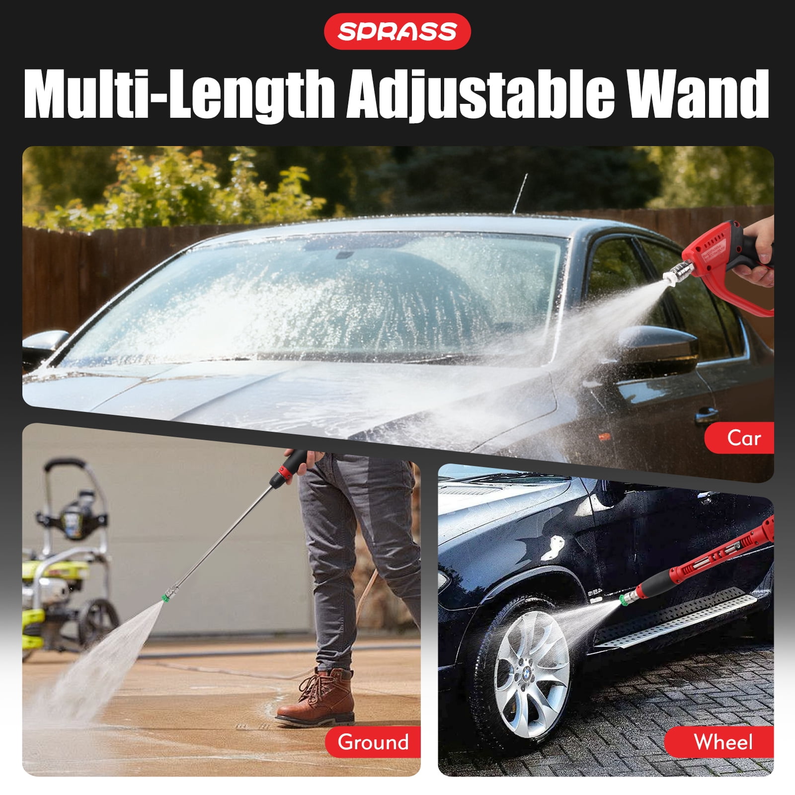 Pressure Washer Gun and Hose Kit, 25FT High Pressure Power Washer Hose with Spray Gun, Wand Extension, 5 Nozzle Tips, M22-14mm Fittings, 3600 PSI