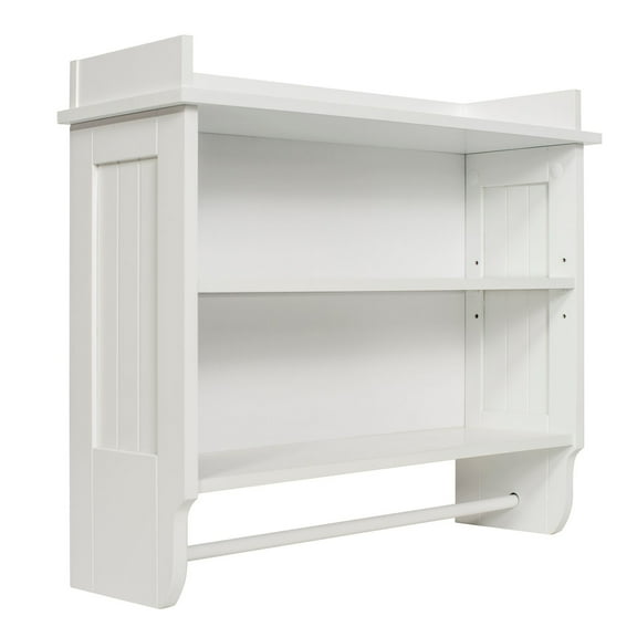 Contemporary Country Wall Shelf With Towel Bar, White