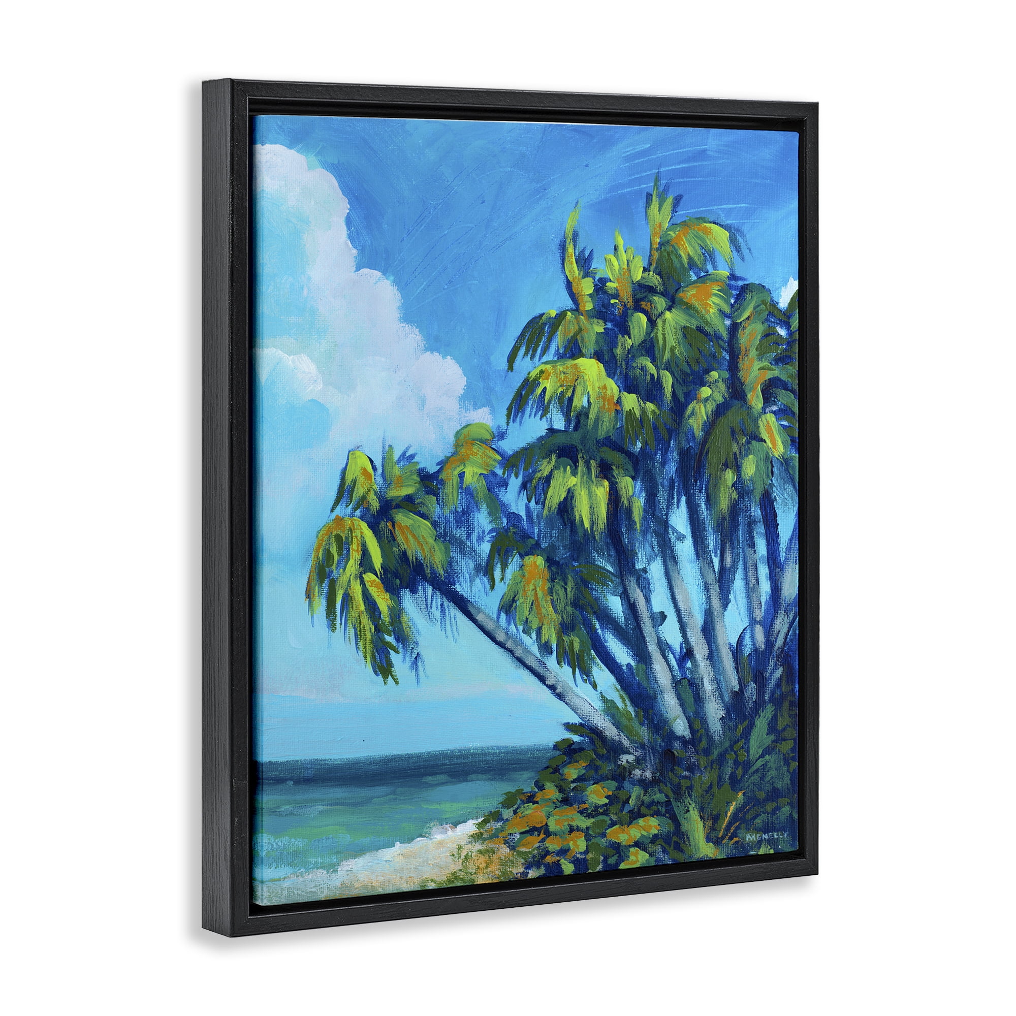 Stupell Industries Cerulean Sky & Palms Black Framed Floater Canvas Wall Art, design by Dan Meneely