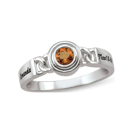Personalized Engravable Chain Design Birthstone Ring in Sterling Silver by Jewlster