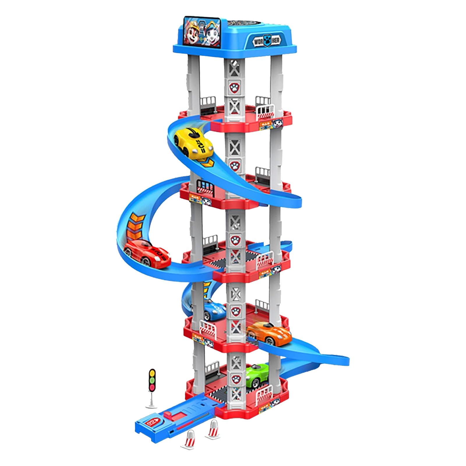 Garage De Voiture Jouet Avec Rampe – Piste De Course Educative Pour Tout-Petits 1-3 Ans, Inclus 2 Voitures