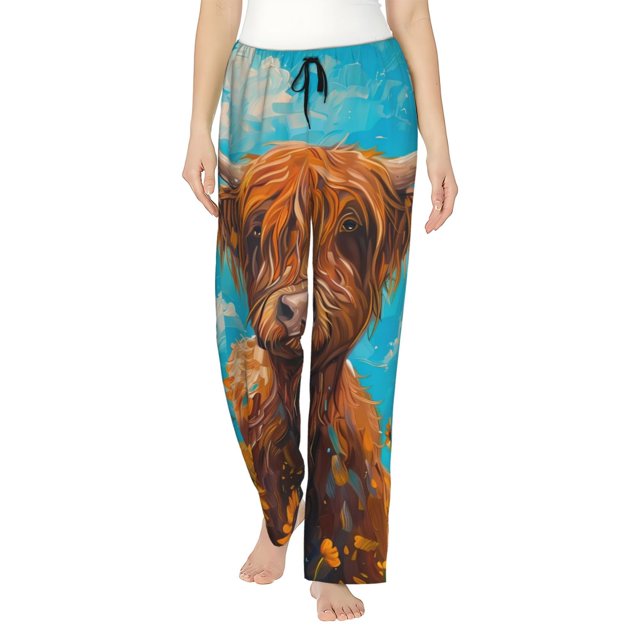 Balery Cute Cow Sunflowers Art Pantalones de pijama para mujer, pijamas ultraligeros, pantalones de estar por casa-3X-Large