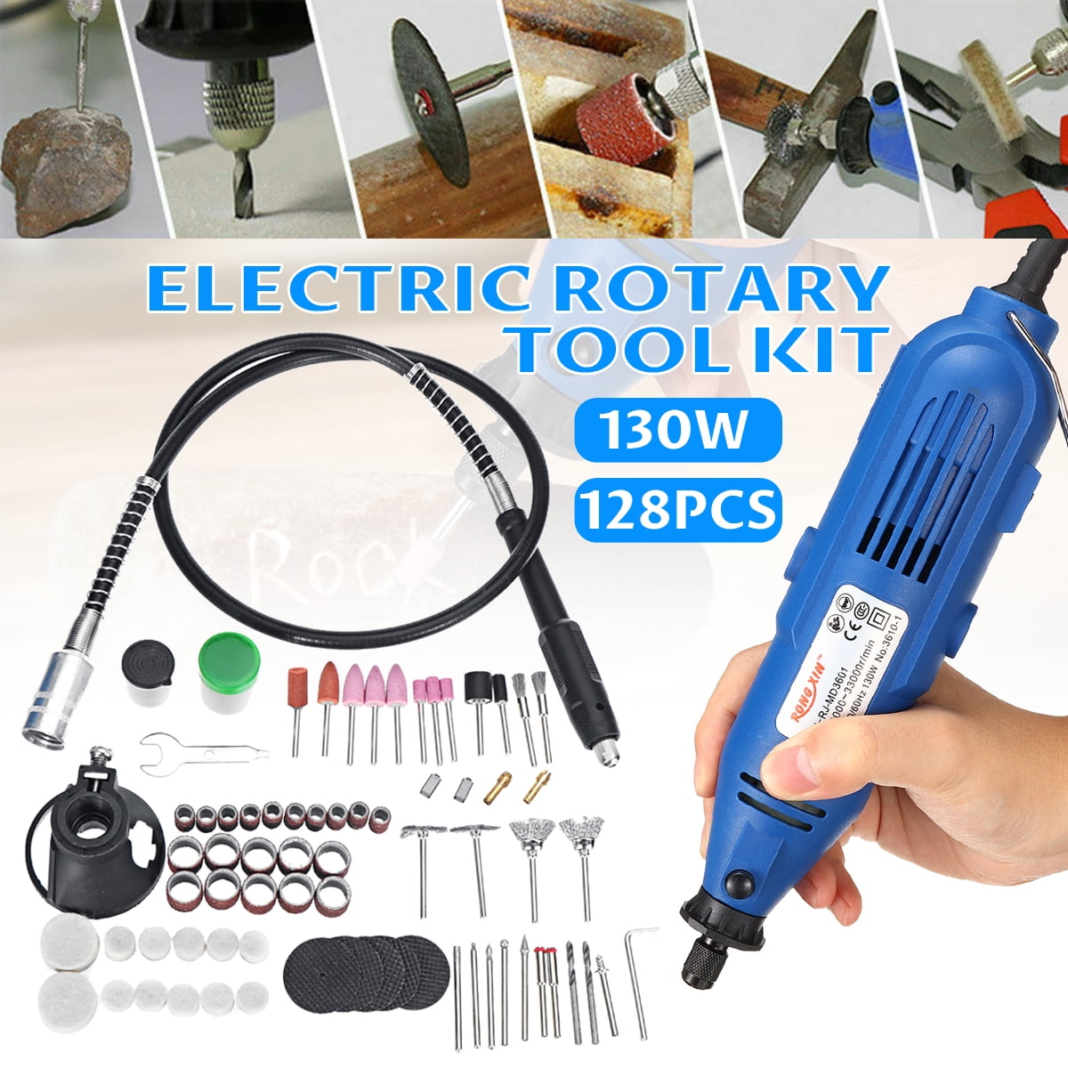 60 Pc Rotary Tool Kit Hobby Craft Cut Drill Grind Glass Jewelry Buffing Sanding 