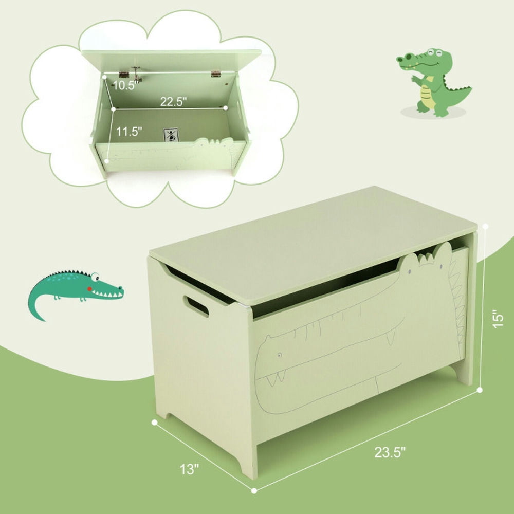 GVN Wooden Kids Toy Box with Safety Hinge-Green, Toy Organizers and Storage for Kids, Boys, Girls, Nursery