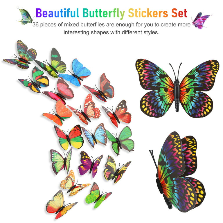  Butterfly Stickers,Leaf Stickers,Butterfly Wall Stickers Set,3D  Butterfly Wall Decor for Water Bottles Cup Skateboard Decals Bumper  Stickers for Cars (Colorful Butterfly) : Baby