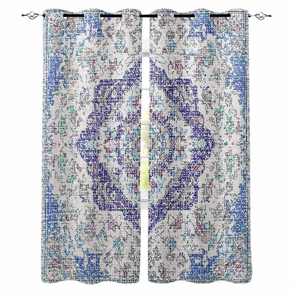 Blue Purple Boho Black Out Curtains 84 Inch Long for Living Room, Vintage Abstract Art Floral Ethnic Tribe Blackout Curtain Shade Thermal Insulated Window Curtains Grommet Drapes 42"x84" 2 Panels