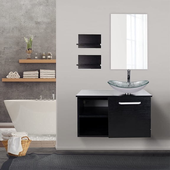 PULUOMIS 28 in Bathroom Vanity with Sink Cabinet Wall Mounted Mirro w/ 2 Shelf Storage