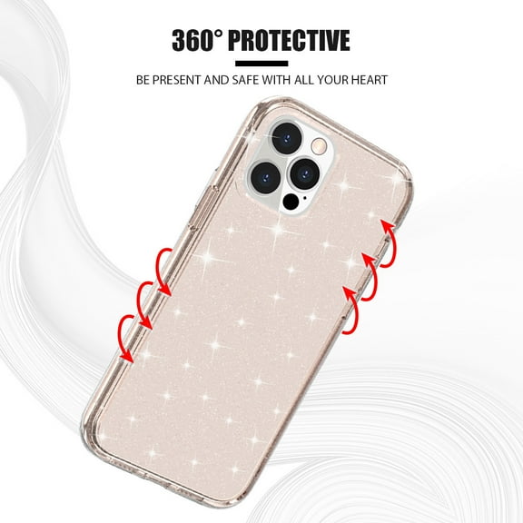 For Apple iPhone 14 Plus (6.7") Transparent Glitter Bling Sparkly Hybrid Hard PC Shell & Soft TPU Shock-Absorption Bumper Case Cover fit iPhone 14 Plus - Rose Gold