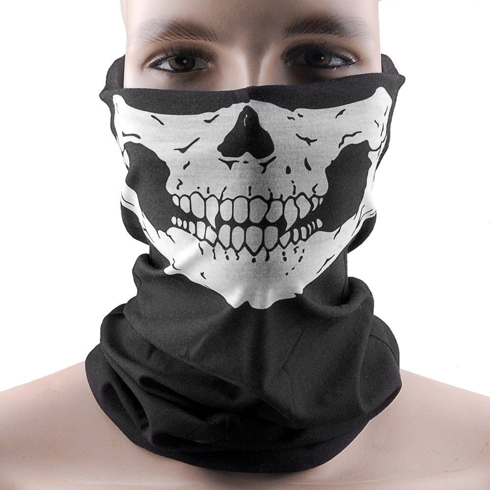 CMJ 2PCS White Skeleton Skull Face Biker Mask Bandana Neck Tube UK Seller 