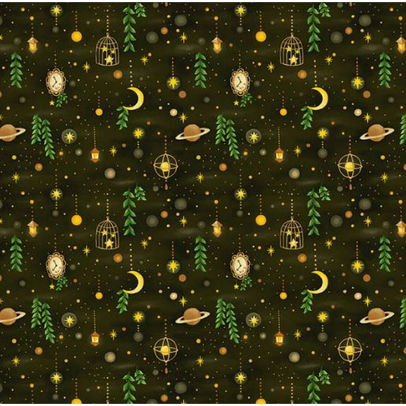 Cotton Forest Fables Forest Sky Night Cotton Fabric Print by the Yard D784.95