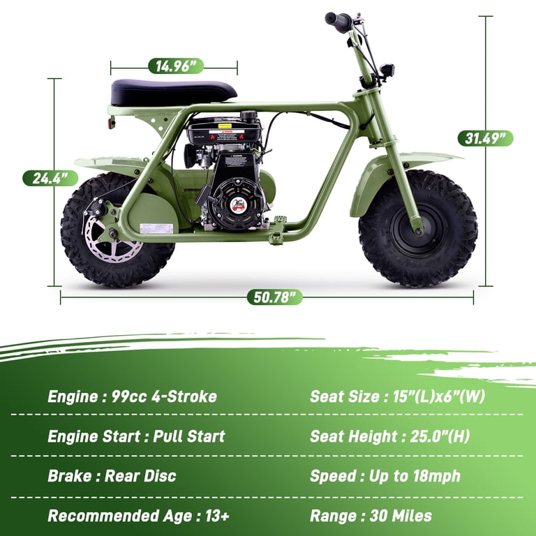 Aoemoe 99CC MB001 Gasoline Mini Dirt Bike,4-Stroke 18MPH Off Road