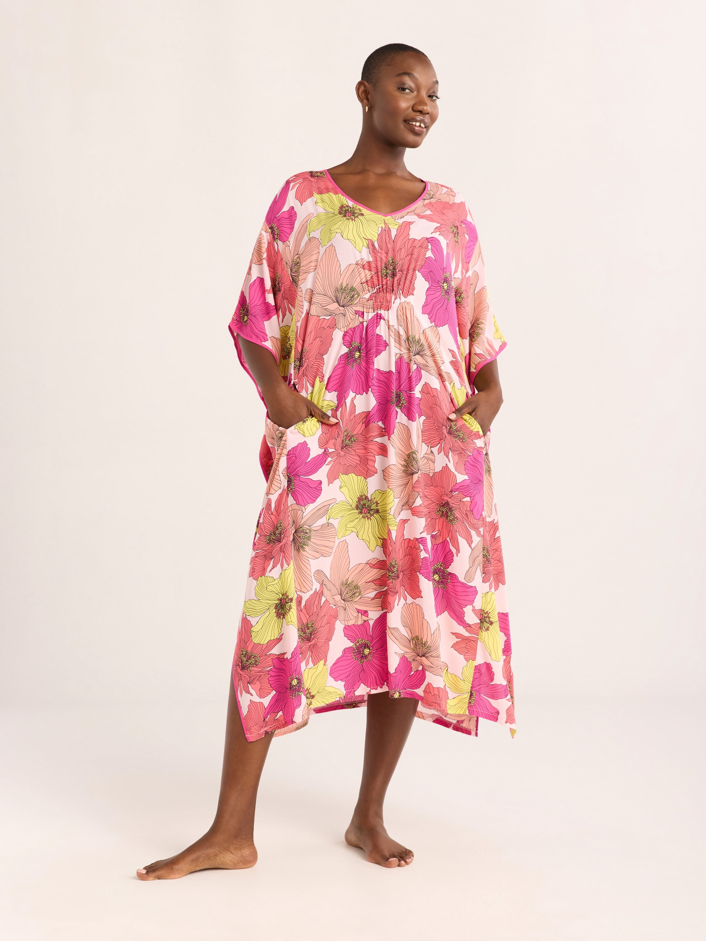 Joyspun Women’s Sleepwear Woven 46” Caftan Nightgown, S-4X