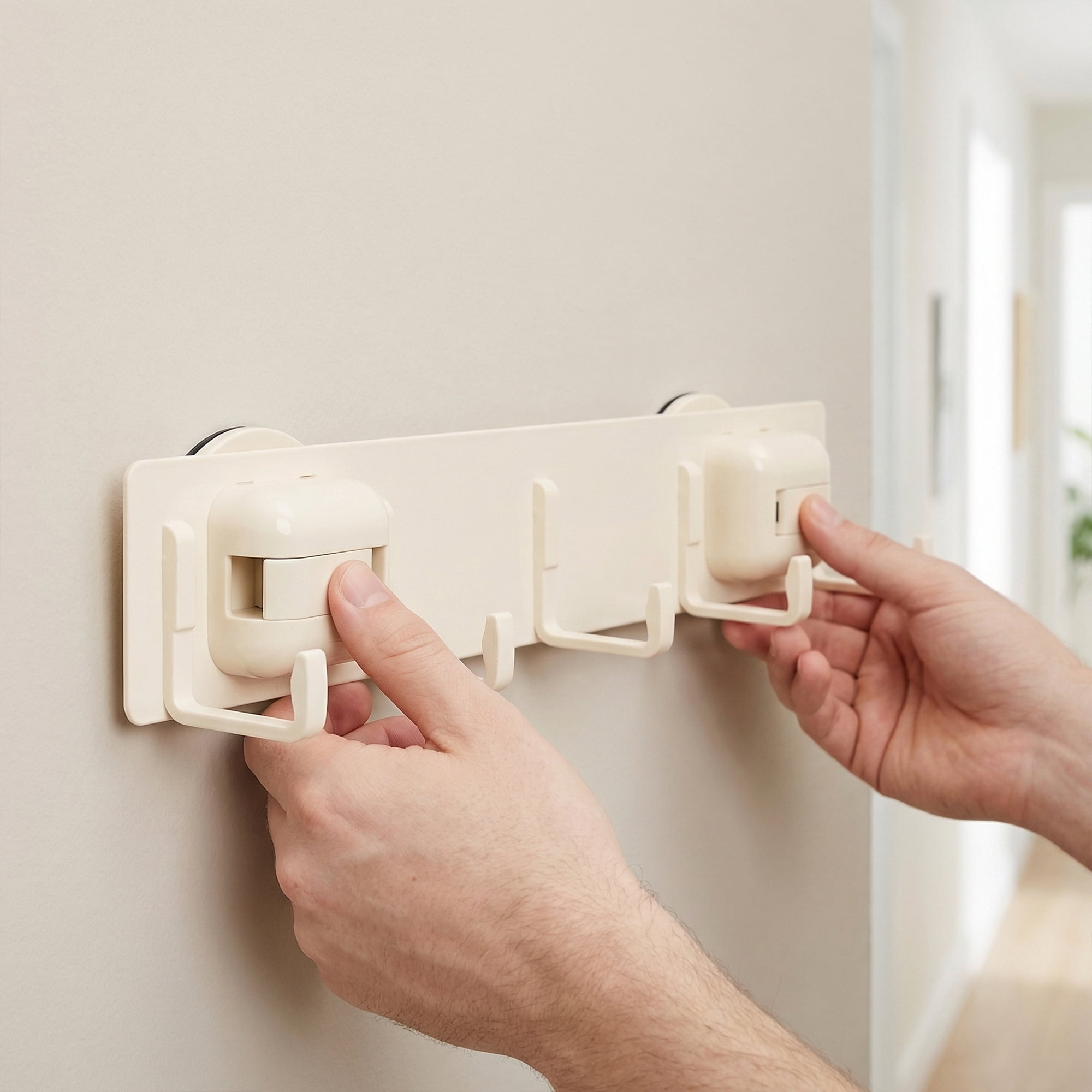 Unique Bargains Coat Rack Wall Mount Metal Suction Square 5 Hooks Rack White 13.2"x2.4"