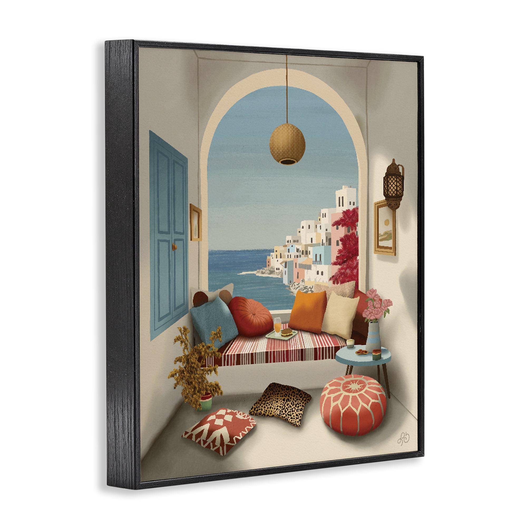 Stupell Industries Mediterranean Seaside Window View Black Framed Giclee Art, design by Lisa R Dumm