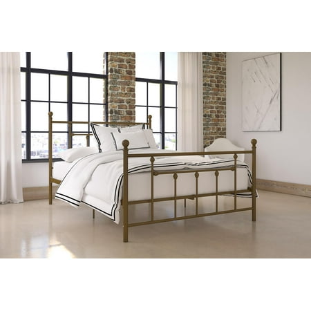 DHP Manila Metal Bed with Victorian Style Headboard and Footboard, Includes Metal Slats, Full,